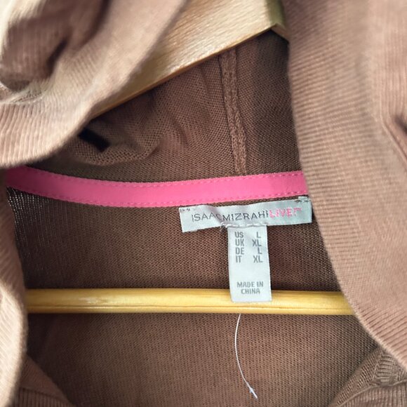 IsaacMizrahiLive Sweater Womens Large Brown Hooded Knit Pullover Pockets - Picture 3 of 5